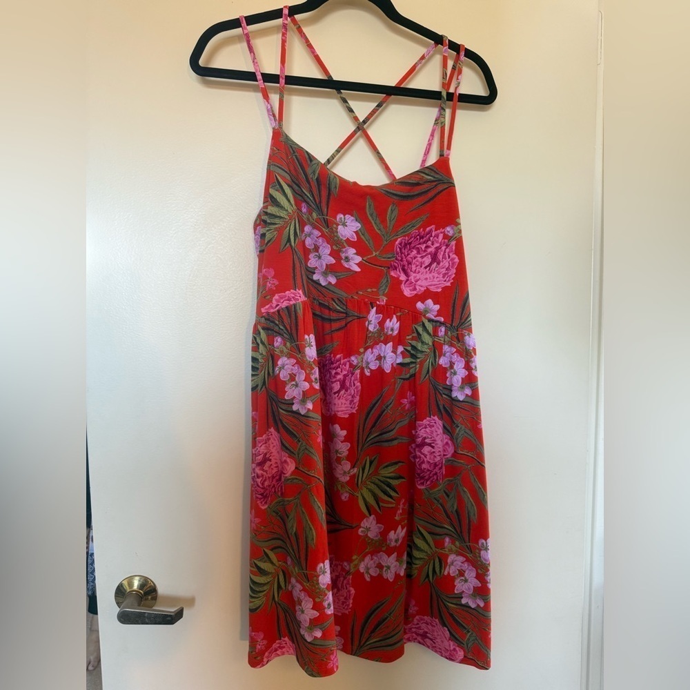 NWT Old Navy Orange & Floral Print Fit & Flare Dress in Size XL
